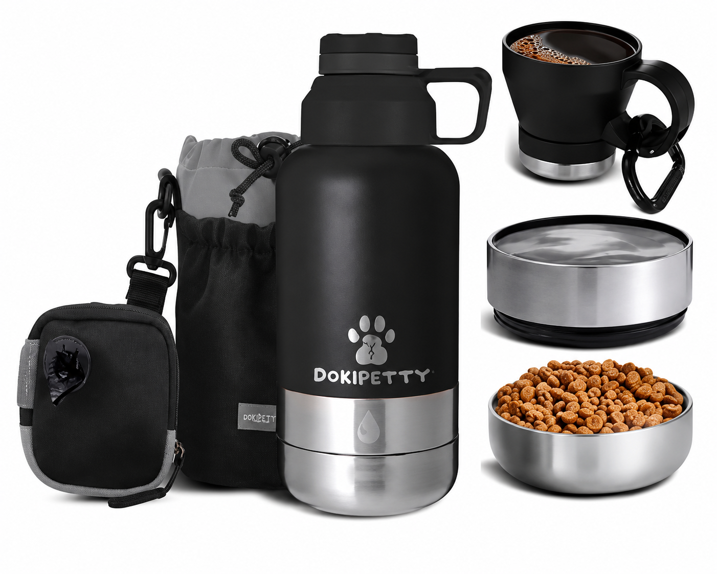 3 in 1 Portable 32 oz Leak-Proof Stainless Steel Insulated Dog Water Bottle Travel Pet Food Liquids for Car Camping Pet Feeders